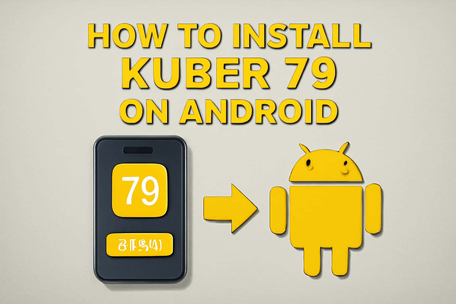Informational scene about installing Kuber 79 on Android with prominent text.