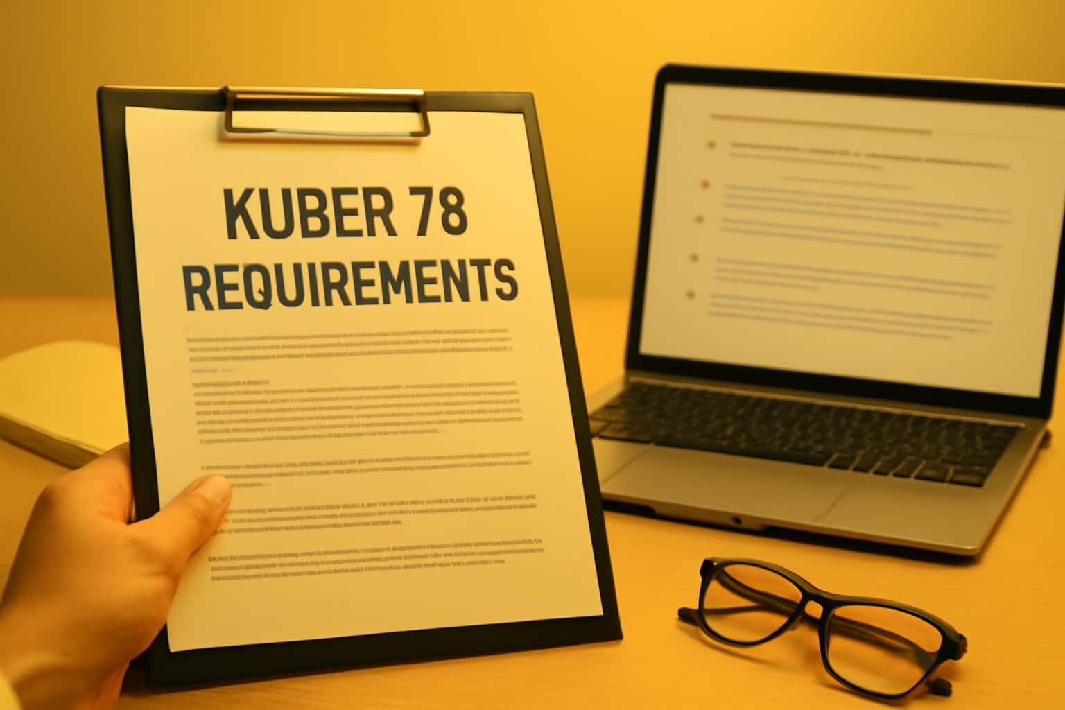 Informational scene about Kuber 79 Requirements with clear text.