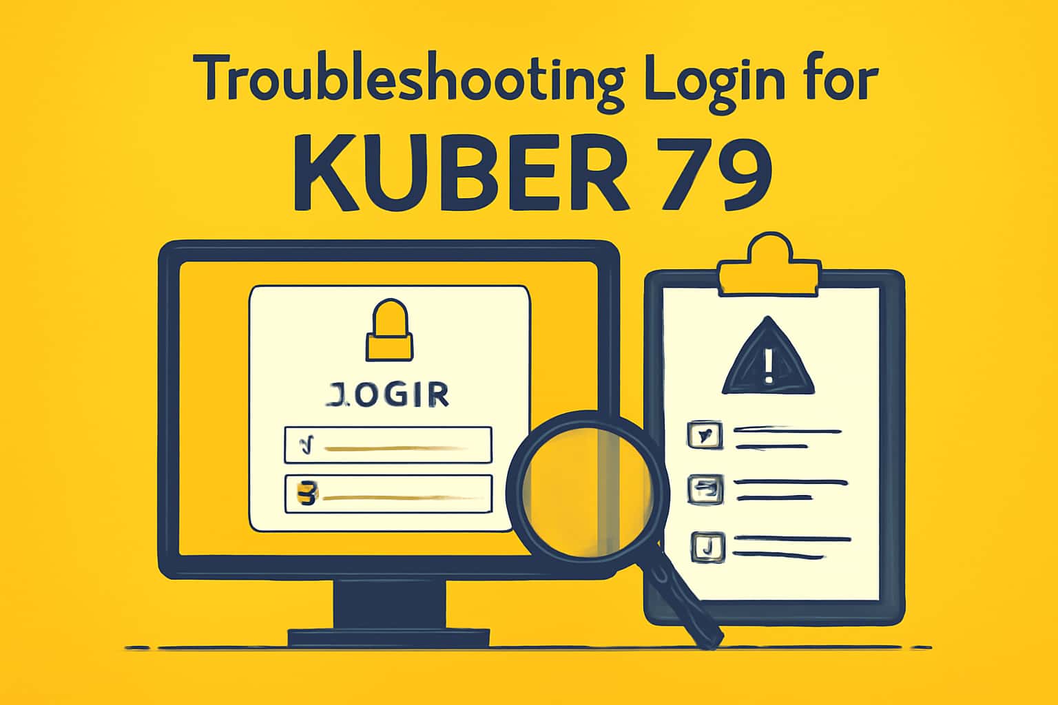 Visual representation of troubleshooting login issues for Kuber 79 with emphasis on clarity.